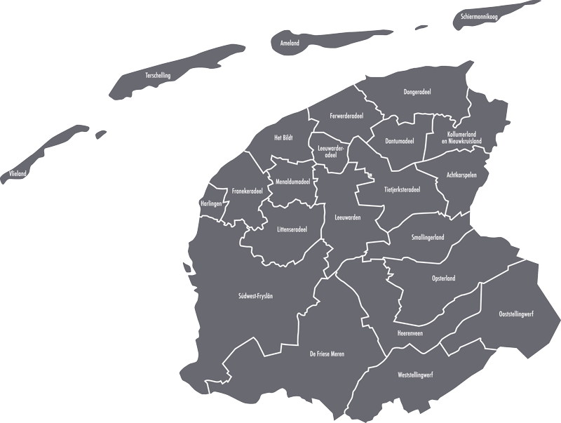 landkaartje Friesland met plaatsnamen