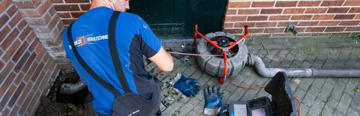 Foto Rioolservice Monteur Met Camera Buiten